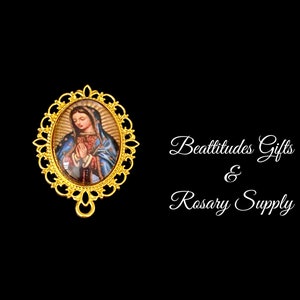 Our Lady of Guadalupe Large Rosary Centerpiece Yellow Gold Style Connector 1 1/4 inch Virgin Mary Chaplet Center Piece Jewelry