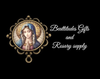 Madonna Praying Rosary Center BRASS BROWN Large Size Catholic Centerpiece Chaplet Center Piece Large size Virgin Mary