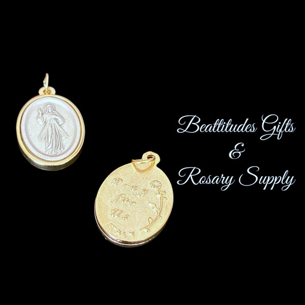 Divine Mercy Of Jesus Medals ITALY Set of 2 Medals Pray for Us Catholic Gift  Pendant Charm Rosary Dangle