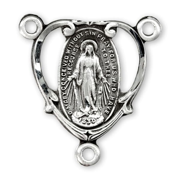 Conector de joyería con centro de rosario de la Virgen María de plata esterlina, tamaño EXTRA PEQUEÑO, regalos de las Bienaventuranzas