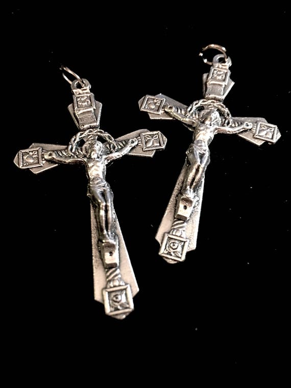 Holy Spirit Crucifix w matching centerpiece~Italy~for rosary making~Silvr  Finish