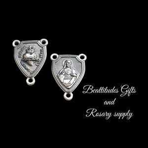 SACRED HEART Of JESUS Double sided Rosary Center Connector Centerpiece Set of 2 Silver tone Rosary parts Catholic