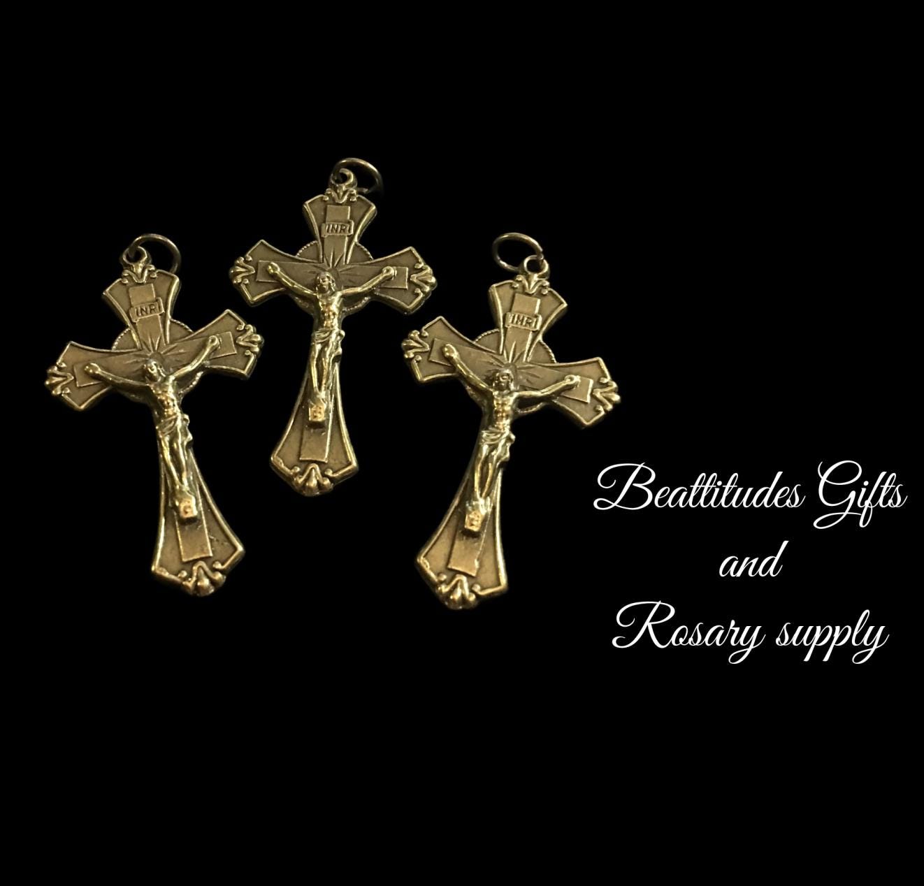 FOR JMJ Only INRI Jesus Crucifix Set of 3 Brass Tone Cross for