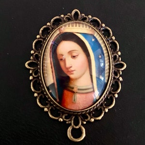 Our Lady of Guadalupe Large Rosary Centerpiece Vintage dark COPPER Style Connector 1 1/4 inch Virgin Mary Chaplet Center Piece Jewelry