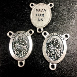 Saint Joseph Pray for Us Rosary Centers Double sided Italy Set of 3  for Jewelry Rosary Catholic Gift Tan BROWN Dark GREY with PATINA