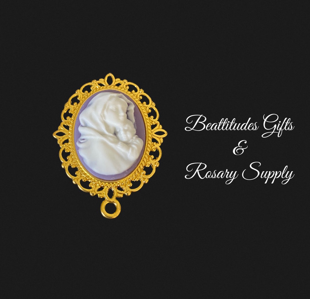 MADONNA and CHILD CAMEO Rosary Centerpiece 1 1/4 Inch Tall Bright Gold ...