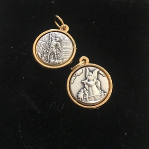 GUARDIAN ANGEL St Michael Medal Set of 2 Charms Italy Two tone Baptism Pendant gold Foil accent