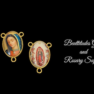 Our Lady of Guadalupe Large Rosary SET OF 2 Centerpiece Gold Tone Style Connector  Virgin Mary Chaplet Center Piece Jewelry