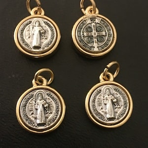 Lot of 4 Saint Benedict Medal Double Sided Catholic Medal 1/2 Inch round DARK PATINA