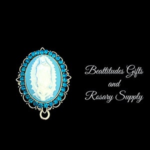Our Lady of Guadalupe Large Rosary Rhinestone Centerpiece Silver Tone Style Connector 1 1/4 inch Virgin Mary Chaplet Center Piece Jewelry