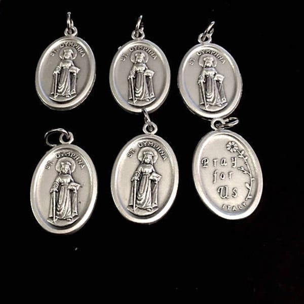 Saint Dymphna Medals * darker color beige -silver tone  Double sided ITALY Set of 6  for Charm Bracelet pendants  Light weight but sturdy
