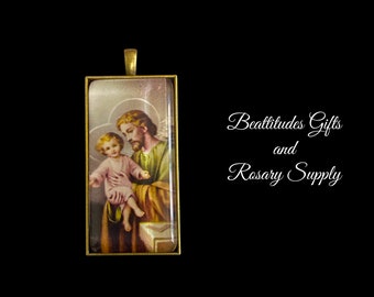Saint Joseph Large Photo Chaplet Medal Pendant Jewlery making Rosary Parts Brass tone Large Size