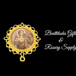 Jesus The Good Shepherd Rosary Centerpiece Chaplet  Rosary Center piece Crucifixion GOLD tone Ex  LARGE SIZE