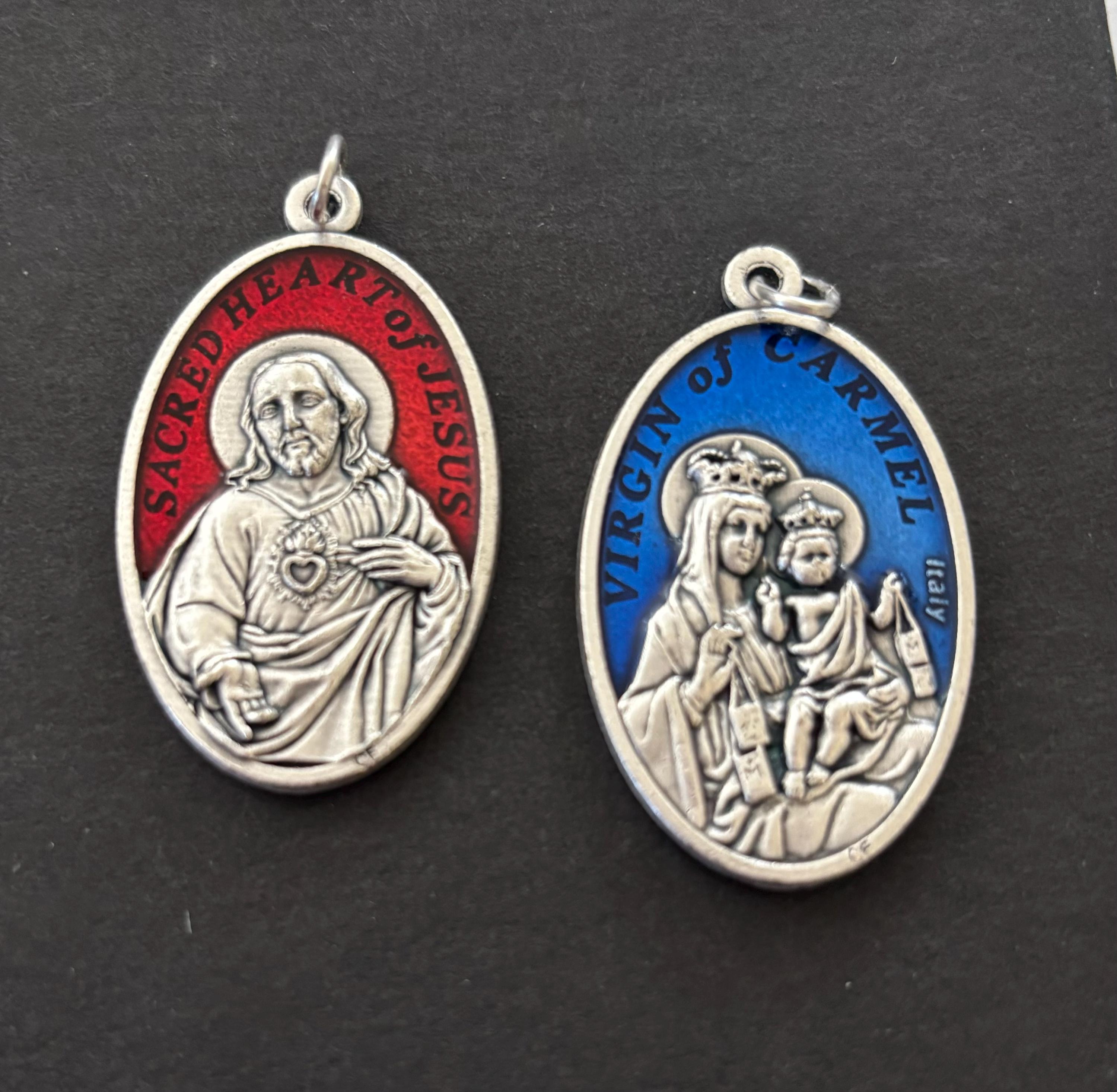 Our Lady of Scapular Carmel With Sacred Heart of Jesus Large Medal ONE ...