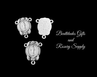 Madonna Miraculous Medal Rosary Center Set of 3 Centerpiece 1 inch tall Silver Tone Rosary connector