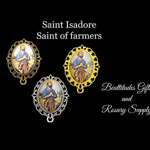 SAINT ISADORE Large Rosary Centerpiece Connector Center Piece St Of Farmers Labourer Catholic gift Rosary Parts  - Beattitudes gifts