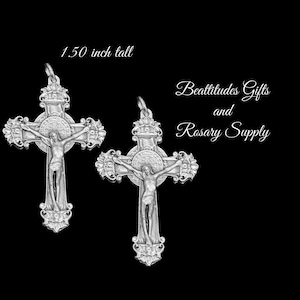 Ornate Set of 2 Saint Benedict Double sided Medal crucifix Silvertone Cross of Protection from Italy  Italy