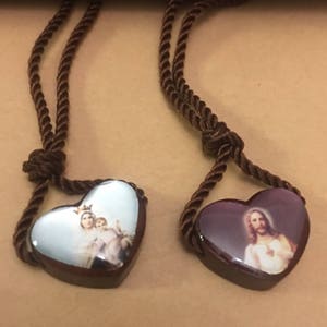 Our Lady of Carmel Wooden And Sacred Heart of Jesus  Scapular Medals Double Sided Madonna Catholic Gift