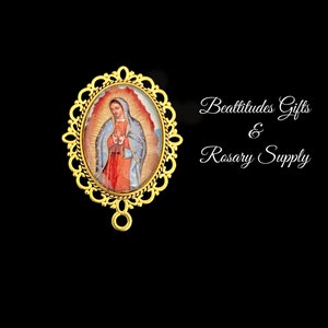 Our Lady of Guadalupe Large Rosary Centerpiece Yellow Gold Style Connector 1 1/4 inch Virgin Mary Chaplet Center Piece Jewelry