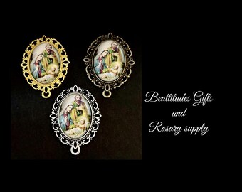 SALE Holy Family Nativity Scene Rosary Centerpiece Large Handmade Connector for Chaplet Jewelry