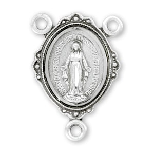 Our Lady of Grace Rosary Vintage style EXTRA SMALL Centerpiece Miraculous Medal Symbol  Sterling Silver Chapelet center Or Jewelry connector