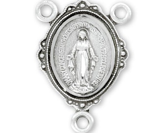 Our Lady of Grace Rosary Vintage style EXTRA SMALL Centerpiece Miraculous Medal Symbol  Sterling Silver Chapelet center Or Jewelry connector