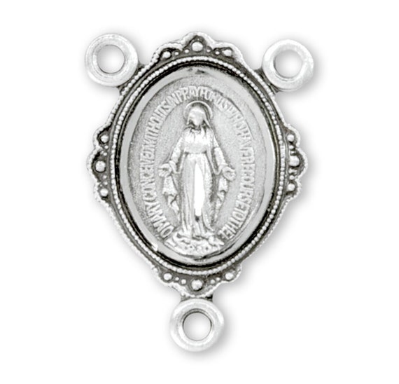 Our Lady of Grace Rosary Vintage style EXTRA SMALL Centerpiece Miraculous Medal Symbol  Sterling Silver Chapelet center Or Jewelry connector