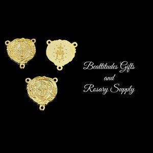 Miraculous Medal Double Sided Gold Tone Rosary Center Piece Connector Centerpiece Catholic Virgin Mary Madonna Set of 3