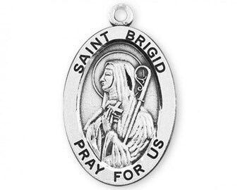 SAINT BRIGID Pray For us Sterling Silver Medal Catholic Irish Pendant St Brigid of Kildare or Brigid of Ireland