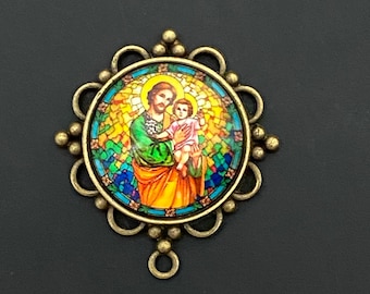 Saint Joseph Rosary LARGE  Centerpiece BRASS TONE Chaplet Center piece or Jewelry Connector