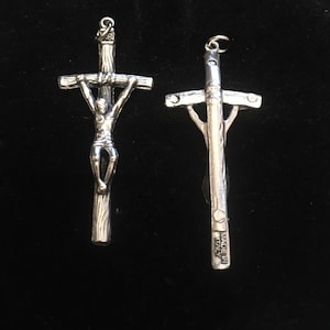 Jesus On Wooden Cross Papal Crucifix Lot of 2 Rosary or Pendant Christian Cross Pope John Paul Cross  style 2" tall ITALY