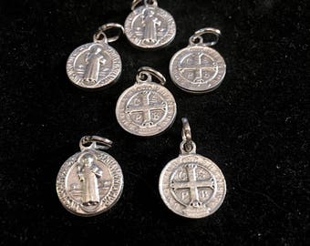 SAINT BENEDICT Small Medals Double sided Set of 6  for Charm Bracelet or Pendant