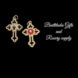 Set of 2 Saint Francis Relic Crosses  Catholic double sided Crucifix Rosary Cross Gold Tone 3rd Class Relic Italy