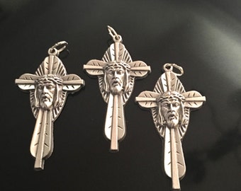 Jesus Face Cross Rosary Crucifix or Pectoral Cross 1 3/4" T  LOT OF 3