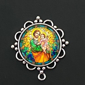 Saint Joseph Rosary LARGE  Centerpiece SILVER TONE Chaplet Center piece or Jewelry Connector