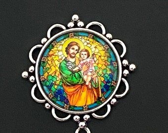 Saint Joseph Rosary LARGE  Centerpiece SILVER TONE Chaplet Center piece or Jewelry Connector