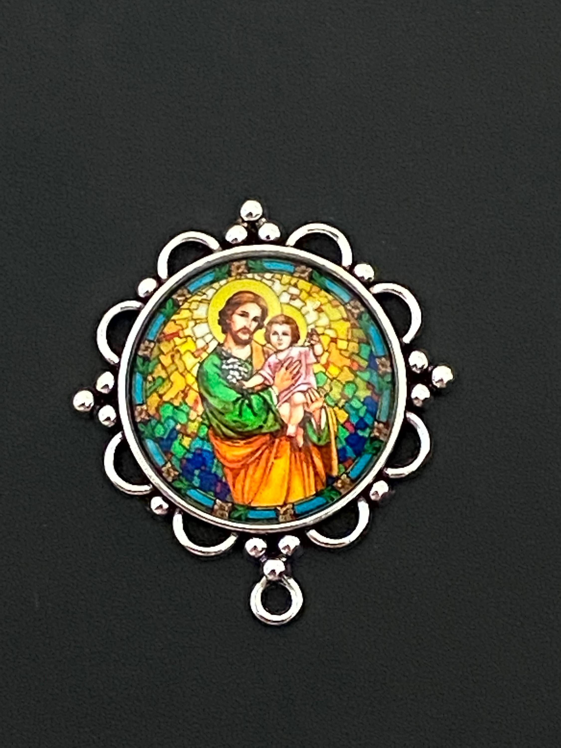 [JILLSTUART]★25SS★Incision Decoration Rayon Mix One Piece Saint Joseph Rosary LARGE Centerpiece SILVER TONE Chaplet