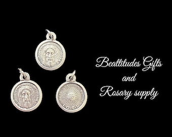 HOLY FACE Of JESUS Small Round Medal Set of 3  Rosary Dangle Silver Tone Double Sided Charm Christian Catholic Pendant