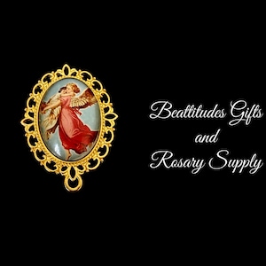 Guardian Angel with Child Rosary Center Large Hand Made Centerpiece Angel Connector Baptism 1 1/4 inch
