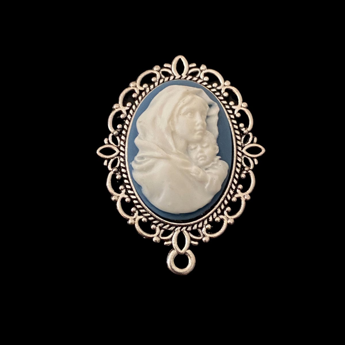 MADONNA and CHILD Cameo Silvertone Style Rosary Light Blue Centerpiece ...