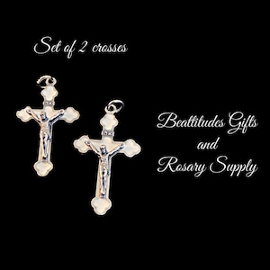 White Jesus crucifix Oxidized Silver Cross Rosary Crucifix Christian or Catholic Jewelry 1 1/2&quot; Tall
