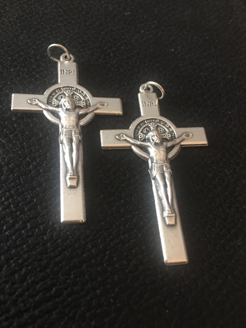 Saint Benedict Double Sided Medal Crucifix 2 INCH Lot of 2 Oxidized ...