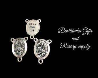 Saint Joseph Pray for Us Rosary Centers Double sided Italy Set of 3  for Jewelry Rosary Catholic Gift Dark SILVER GREY with PATINA