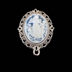 Guardian Angel Rosary Center LARGE CAMEO Light blue Silver Tone Hand Made Centerpiece Angel Connector Chaplet Center Rosary Parts