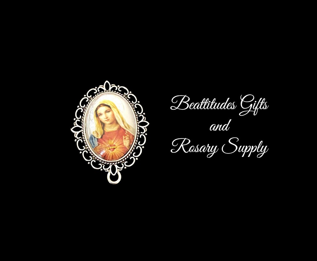 Immaculate Heart of Mary Madonna Ornate Rosary Centerpiece Jewelry ...