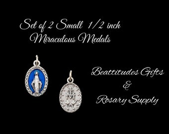 MIRACULOUS MEDAL Virgin Mary From ITALY Set of 2 Small Catholic Charm Pendant Rosary Dangle