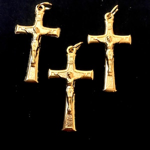 Set of 3 Gold tone Crucifix For Rosary Cross Chaplet Crucifix or Jewelry cross Sturdy ITALY Pendant Charm Christian Catholic Gift