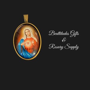 MADONNA Virgin Mary Medal Immaculate Heart of Mary CHAPLET MEDAL pendant Brass tone Rosary Dangle
