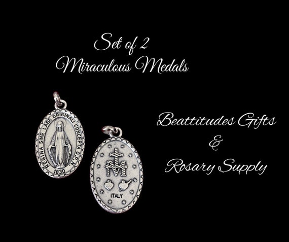SALE MIRACULOUS MEDAL Virgin Mary From Italy Set of 2 Large Catholic Charm  Pendant