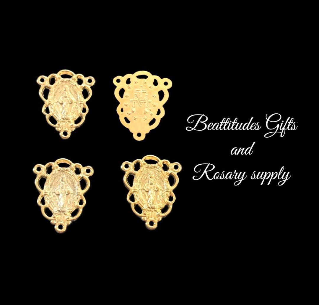 Madonna Miraculous Medals Rosary Centerpiece GOLD TONE Set of 4 Center ...